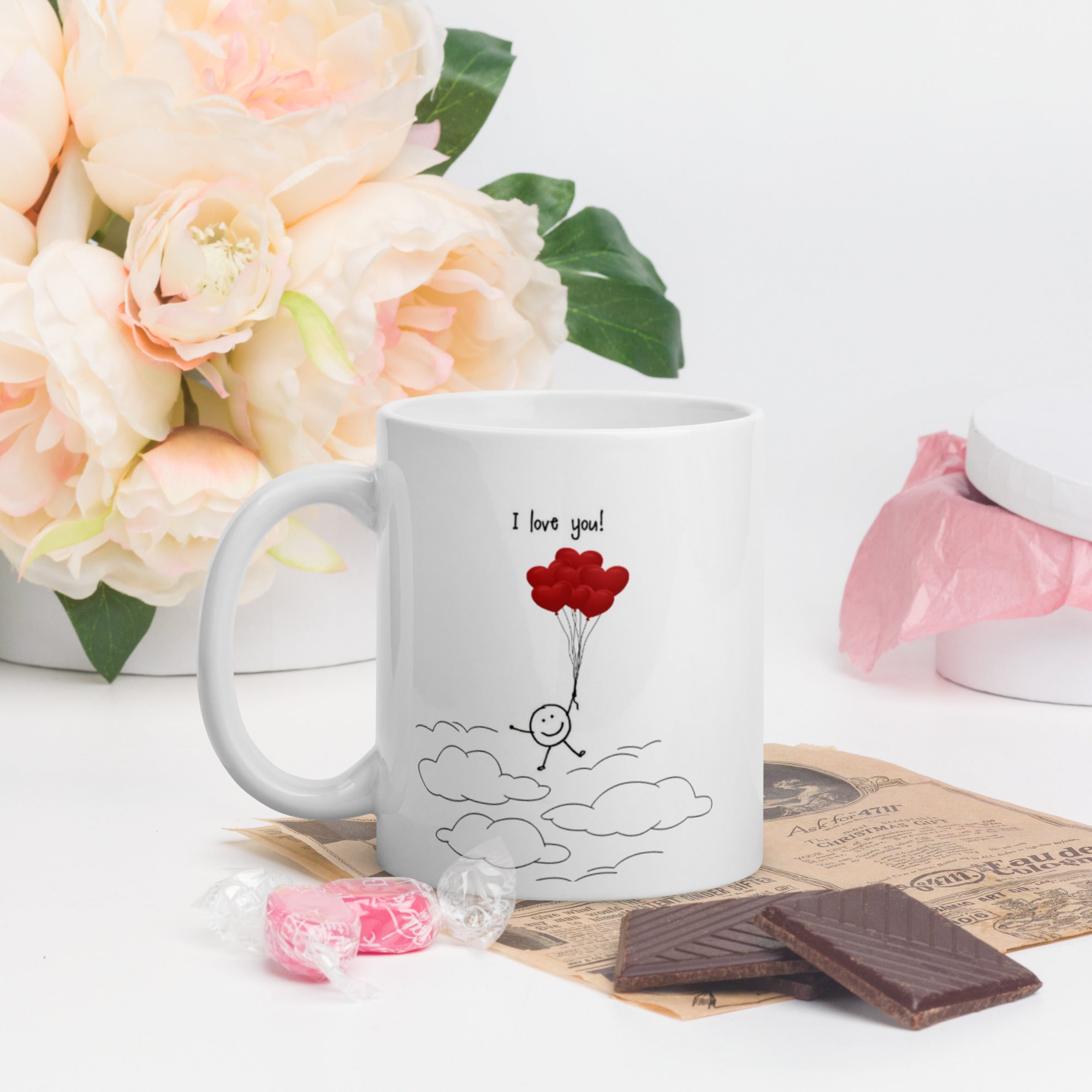 I love you! (ballons) - White glossy coffee/tea mug