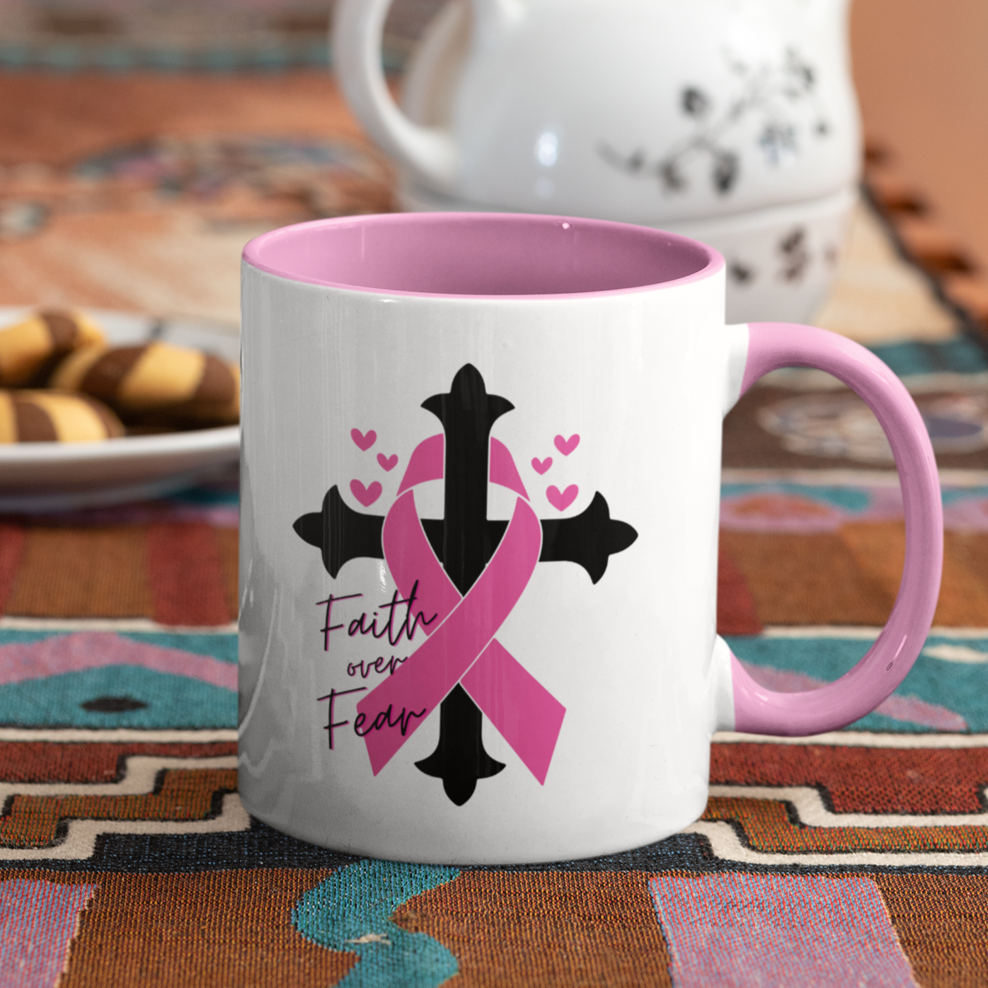 Breast Cancer - Faith over Fear - White Ceramic 11 oz. Coffee mug