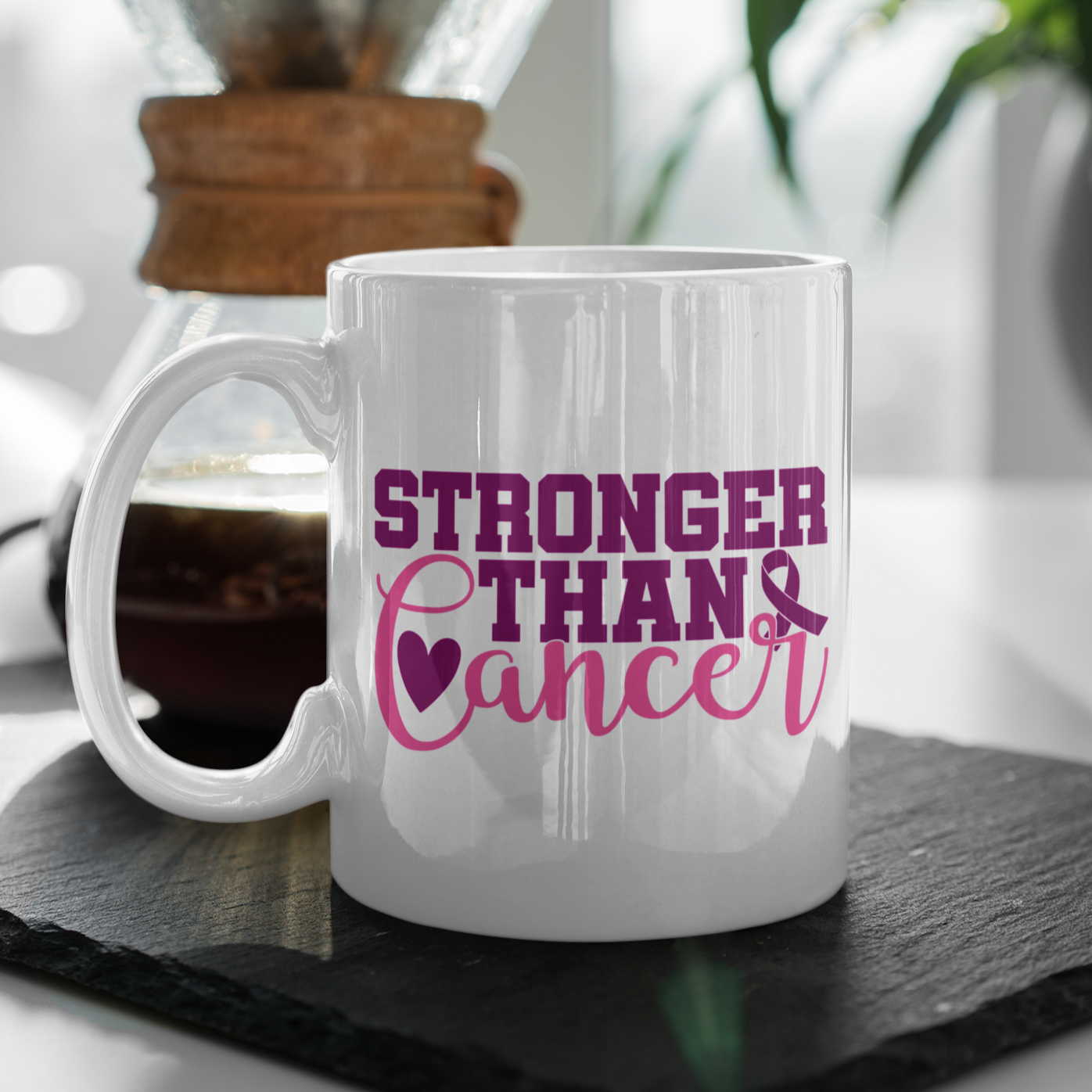 Breast Cancer Stronger - White Ceramic 15 oz. Coffee mug